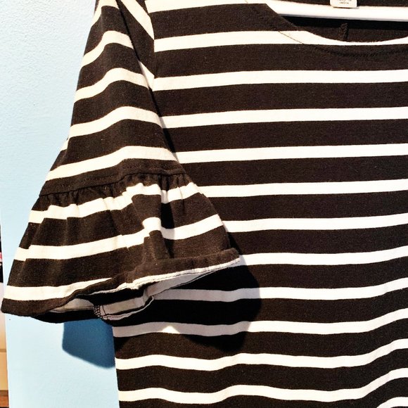 J. Crew Ruffle Sleeve Dress in Black and White Stripe NWOT - Picture 2 of 5
